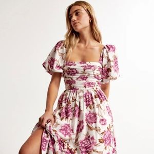NWT Abercrombie Emerson Poplin Puff Sleeve Midi Dress